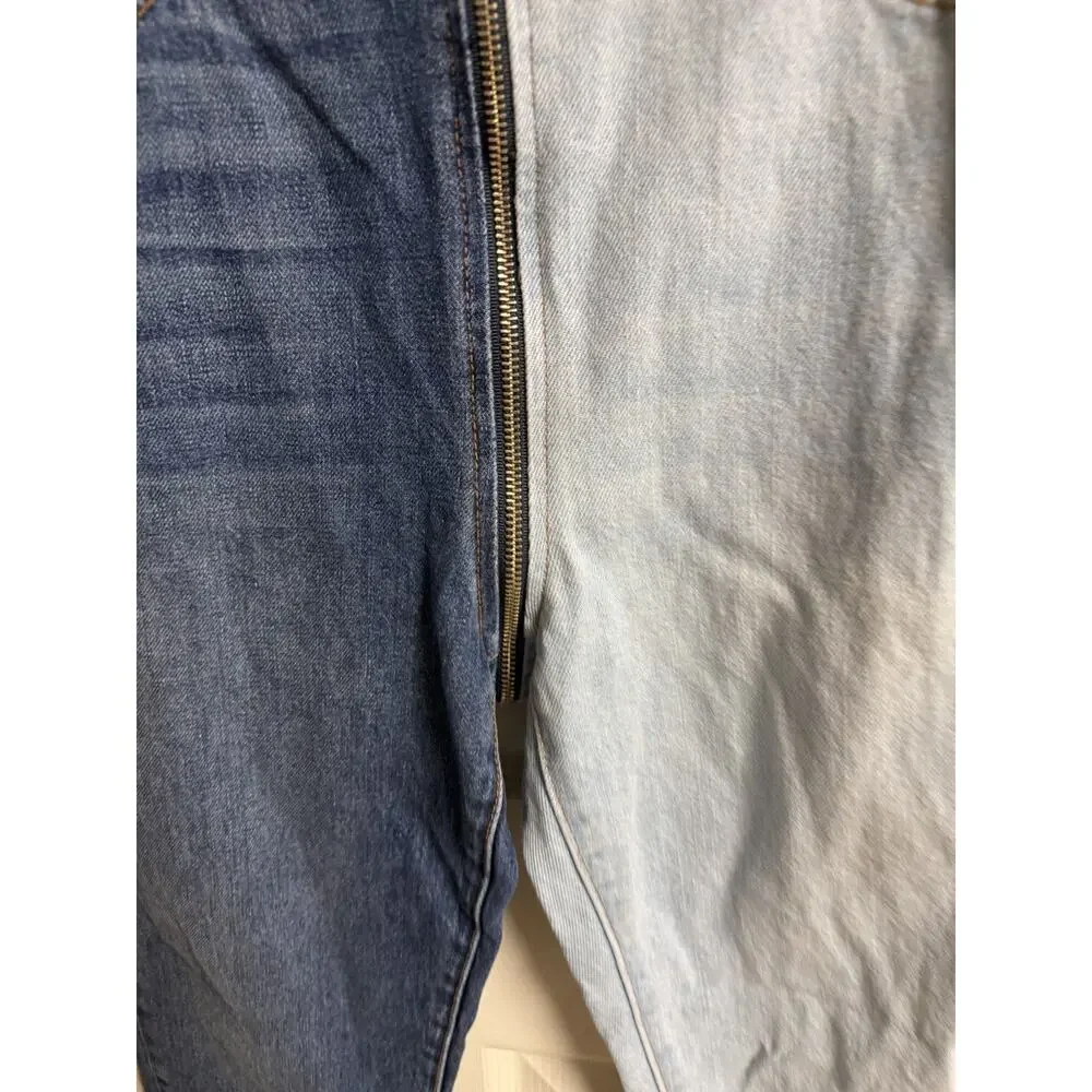 REVICE Denim Yin Yang Two Tone Split Blue Jeans High Rise Straight Leg Size 28